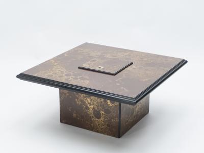 Maison Jansen Rare golden lacquer and brass Maison Jansen bar coffee table 1970s