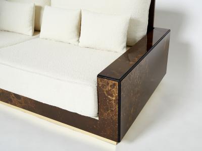 Maison Jansen Rare golden lacquer and brass Maison Jansen boucl sofa 1970s