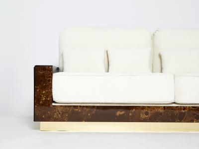Maison Jansen Rare golden lacquer and brass Maison Jansen boucl sofa 1970s