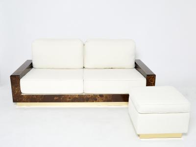 Maison Jansen Rare golden lacquer and brass Maison Jansen boucl sofa 1970s