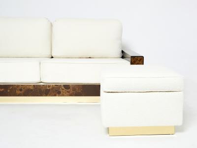 Maison Jansen Rare golden lacquer and brass Maison Jansen boucl sofa 1970s