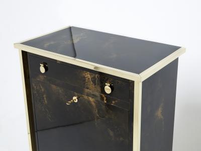 Maison Jansen Rare golden lacquer and brass Maison Jansen secretary cabinet 1970s