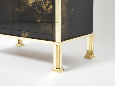 Maison Jansen Rare golden lacquer and brass Maison Jansen secretary cabinet 1970s
