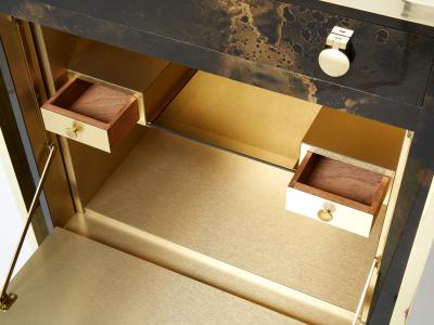 Maison Jansen Rare golden lacquer and brass Maison Jansen secretary cabinet 1970s