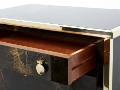 Maison Jansen Rare golden lacquer and brass Maison Jansen secretary cabinet 1970s
