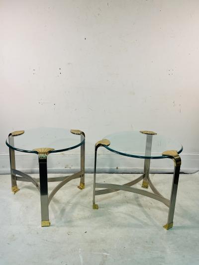 Maison Jansen STUNNING PAIR OF MAISON JANSEN NICKEL AND BRASS SHELL ACCENTED GUERIDON TABLES