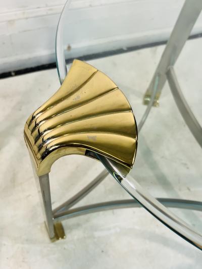 Maison Jansen STUNNING PAIR OF MAISON JANSEN NICKEL AND BRASS SHELL ACCENTED GUERIDON TABLES