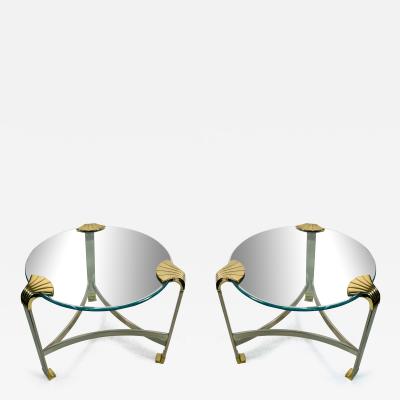 Maison Jansen STUNNING PAIR OF MAISON JANSEN NICKEL AND BRASS SHELL ACCENTED GUERIDON TABLES