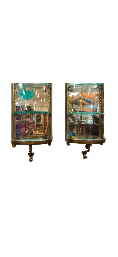 Maison Jansen SUPERB RARE PARISIAN ART DECO BRONZE GLASS CURIO CABINETS BY MAISON JANSEN