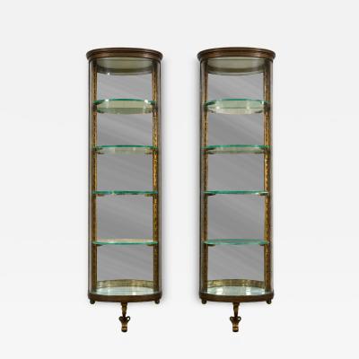 Maison Jansen SUPERB RARE PARISIAN ART DECO BRONZE GLASS CURIO CABINETS BY MAISON JANSEN