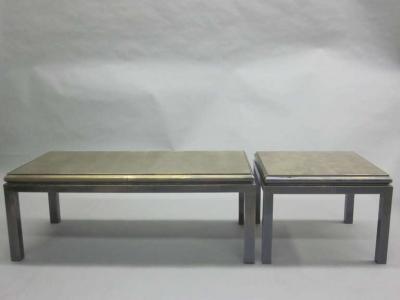 Maison Jansen Set of 2 French Gilt Verre glomis Coffee Tables by Guy Lefevre for Jansen