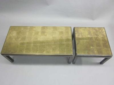 Maison Jansen Set of 2 French Gilt Verre glomis Coffee Tables by Guy Lefevre for Jansen