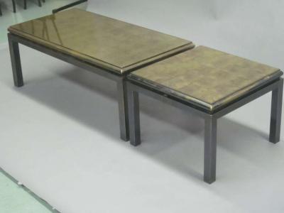 Maison Jansen Set of 2 French Gilt Verre glomis Coffee Tables by Guy Lefevre for Jansen