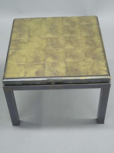 Maison Jansen Set of 2 French Gilt Verre glomis Coffee Tables by Guy Lefevre for Jansen