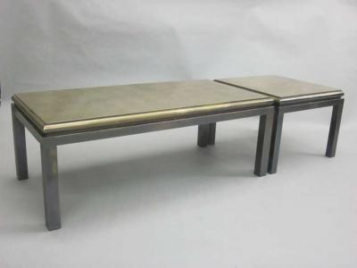 Maison Jansen Set of 2 French Gilt Verre glomis Coffee Tables by Guy Lefevre for Jansen