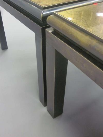 Maison Jansen Set of 2 French Gilt Verre glomis Coffee Tables by Guy Lefevre for Jansen