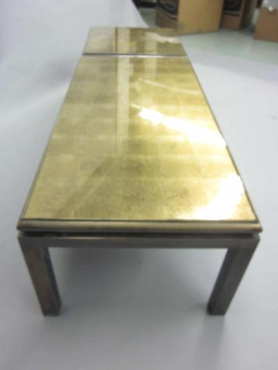 Maison Jansen Set of 2 French Gilt Verre glomis Coffee Tables by Guy Lefevre for Jansen