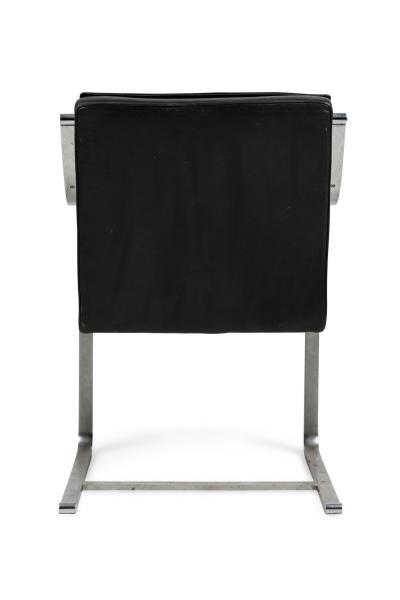Maison Jansen Set of 2 French Mid Century Steel and Black Leather Armchairs by Maison Jansen