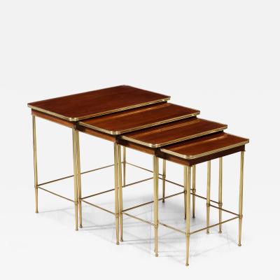 Maison Jansen Set of 4 Mahogany and Brass Nesting Tables