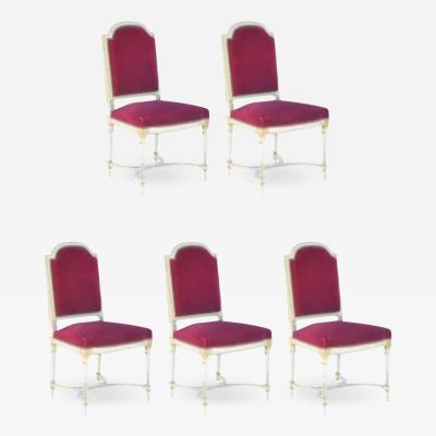 Maison Jansen Set of 5 Chic Crimson Velvet Chairs in the Style of Maison Jansen