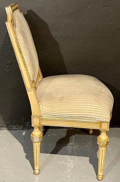 Maison Jansen Set of Eight Louis XVI Style Dining Chairs Painted and Parcel Gilt Jansen Style