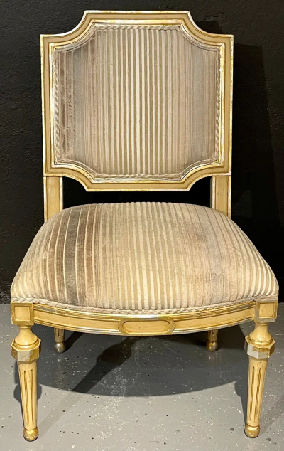 Maison Jansen Set of Eight Louis XVI Style Dining Chairs Painted and Parcel Gilt Jansen Style