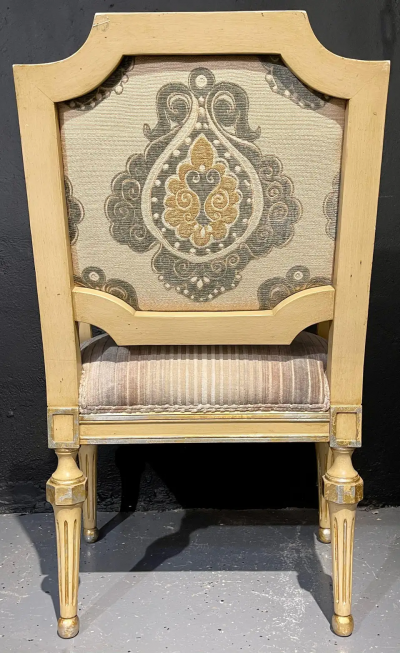 Maison Jansen Set of Eight Louis XVI Style Dining Chairs Painted and Parcel Gilt Jansen Style