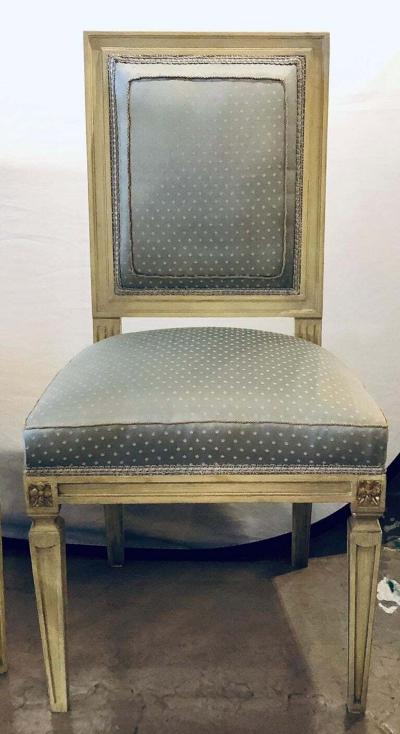 Maison Jansen Set of Six Jansen Style Dining Side Chairs Faux Linen Painted New Upholstery