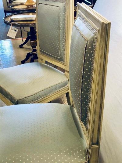 Maison Jansen Set of Six Jansen Style Dining Side Chairs Faux Linen Painted New Upholstery