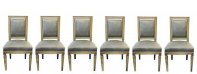 Maison Jansen Set of Six Jansen Style Dining Side Chairs Faux Linen Painted New Upholstery