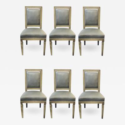 Maison Jansen Set of Six Jansen Style Dining Side Chairs Faux Linen Painted New Upholstery