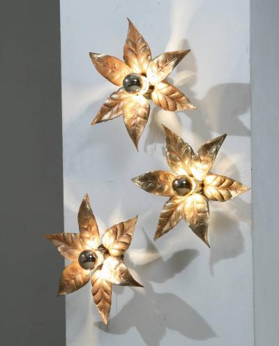 Maison Jansen Set of Three Brass Flower Appliques