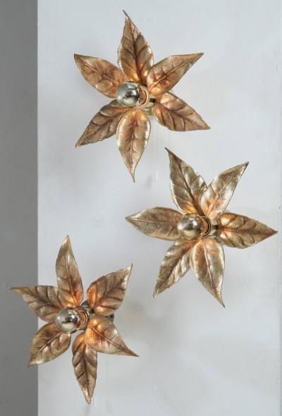 Maison Jansen Set of Three Brass Flower Appliques