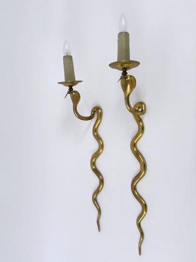 Maison Jansen Set of Two Rare Cast Brass Cobra Sconces or Wall Lamps by Maison Jansen 1950s