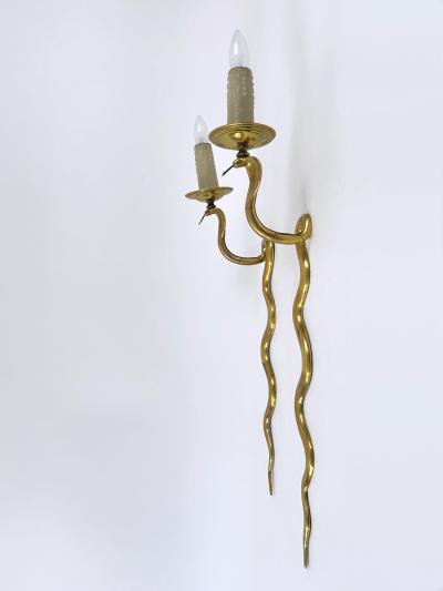 Maison Jansen Set of Two Rare Cast Brass Cobra Sconces or Wall Lamps by Maison Jansen 1950s