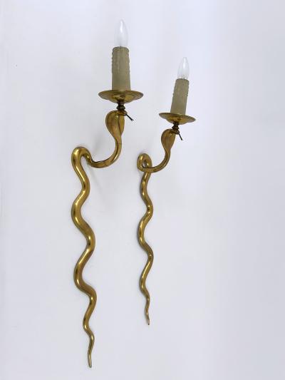 Maison Jansen Set of Two Rare Cast Brass Cobra Sconces or Wall Lamps by Maison Jansen 1950s