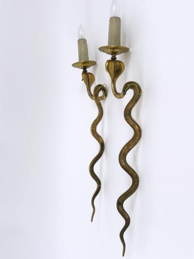 Maison Jansen Set of Two Rare Cast Brass Cobra Sconces or Wall Lamps by Maison Jansen 1950s