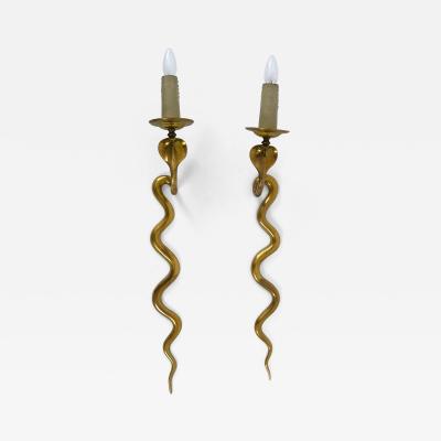 Maison Jansen Set of Two Rare Cast Brass Cobra Sconces or Wall Lamps by Maison Jansen 1950s
