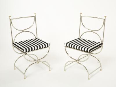Maison Jansen Set of twelve steel brass velvet curule chairs by Maison Jansen 1960s