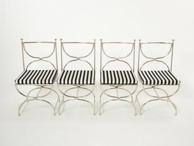 Maison Jansen Set of twelve steel brass velvet curule chairs by Maison Jansen 1960s