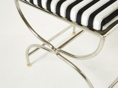 Maison Jansen Set of twelve steel brass velvet curule chairs by Maison Jansen 1960s