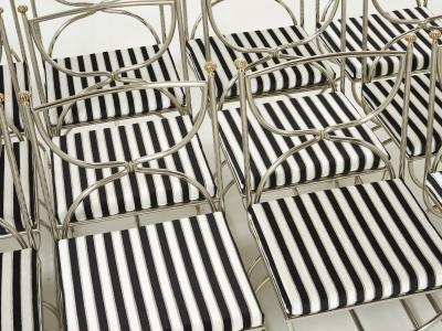 Maison Jansen Set of twelve steel brass velvet curule chairs by Maison Jansen 1960s