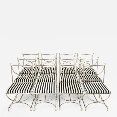 Maison Jansen Set of twelve steel brass velvet curule chairs by Maison Jansen 1960s