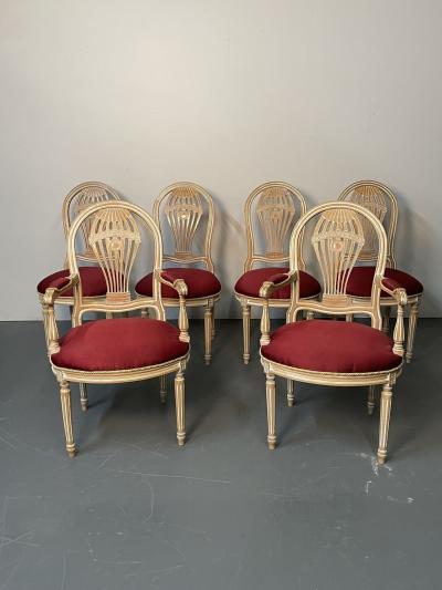 Maison Jansen Six Louis XVI Maison Jansen Style Bleached Balloon Back Dining Chairs Whitewash