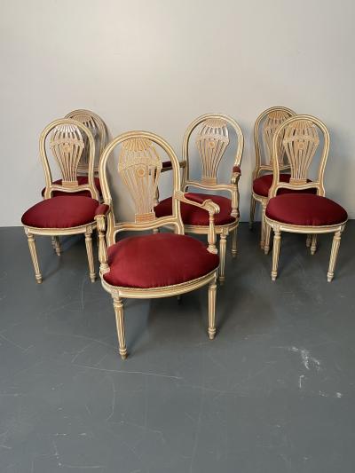 Maison Jansen Six Louis XVI Maison Jansen Style Bleached Balloon Back Dining Chairs Whitewash