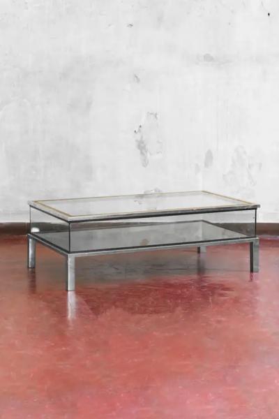 Maison Jansen Sliding Top Table With Shelf And Brass Frame In The Style Of Maison Jansen 70s