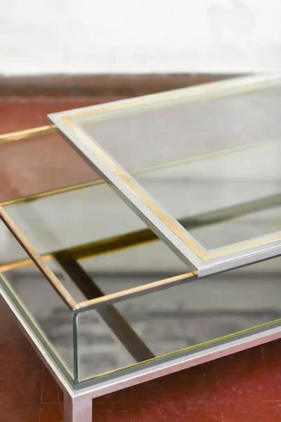 Maison Jansen Sliding Top Table With Shelf And Brass Frame In The Style Of Maison Jansen 70s