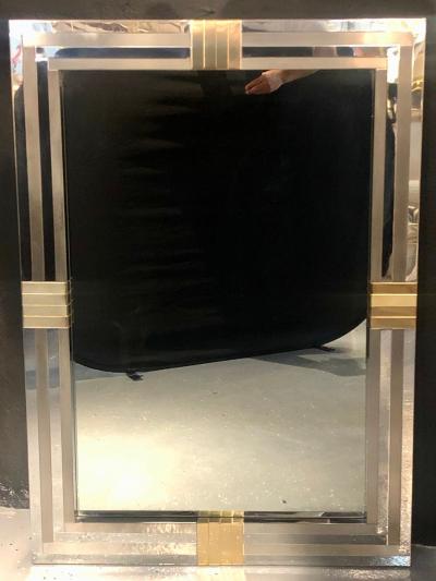 Maison Jansen Steel and Brass Hollywood Regency Wall or Console Mirror Manner of Maison Jansen