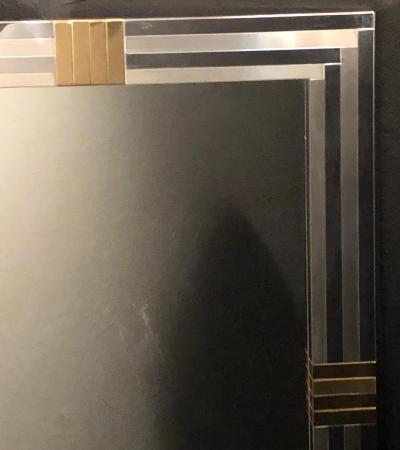 Maison Jansen Steel and Brass Hollywood Regency Wall or Console Mirror Manner of Maison Jansen