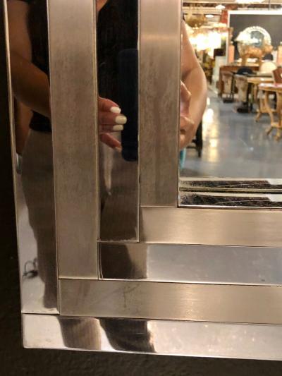 Maison Jansen Steel and Brass Hollywood Regency Wall or Console Mirror Manner of Maison Jansen